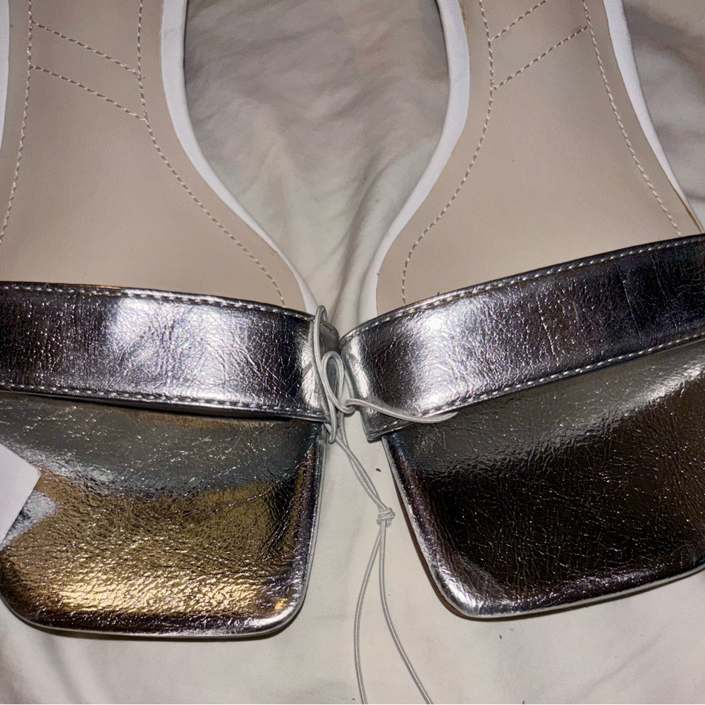 Franco Sarto Silver Metallic Ankle-Strap Wedge Sandal worn once NO original BOX. - Picture 7 of 17